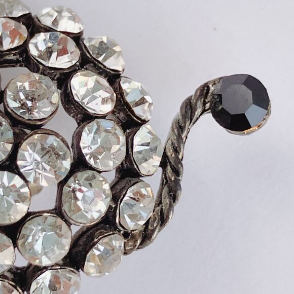 VTG Mid Century Figural Rhinestone Cat Brooch Clear Red Black Glass Stones Pin - Picture 7 of 11